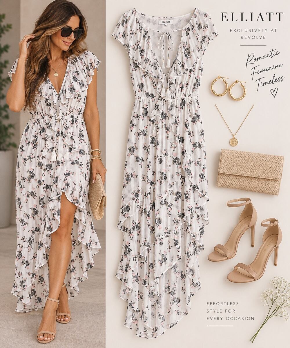 ELLIATT Revolve White Floral Ruffle High Low Maxi Dress Size XL